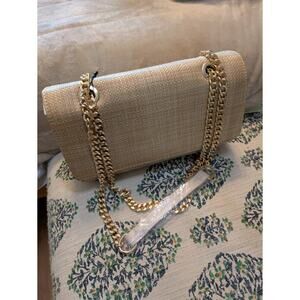Gold Chain Synthetic Raffia Purse Beige The Drop NWT